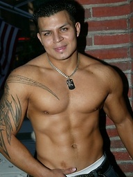 Hot muscle latino Alan shows his fat uncut cock.